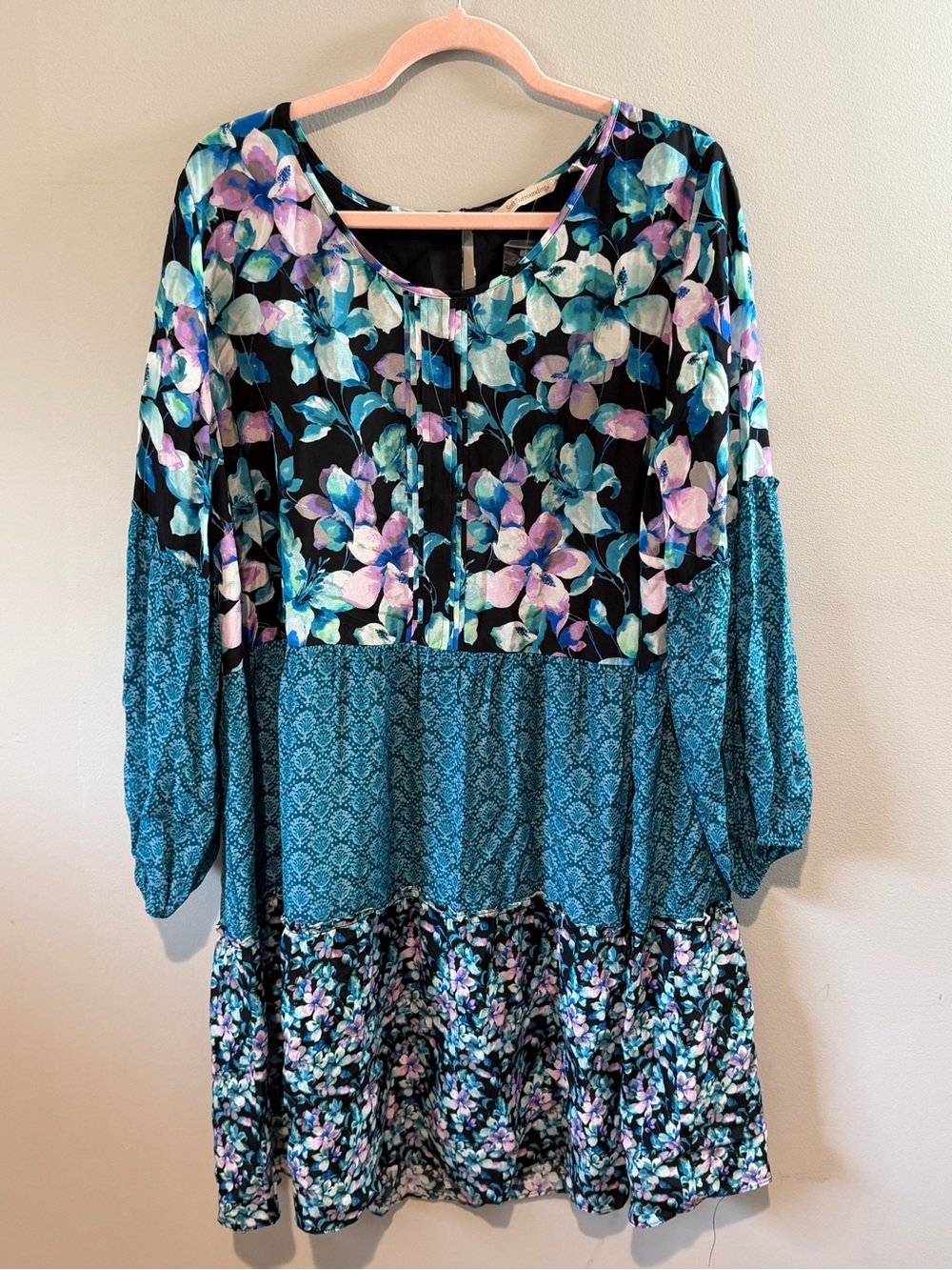 Soft Surroundings Women's Night Bloom Patchwork Boho Peasant Dress Size 1X NWOT